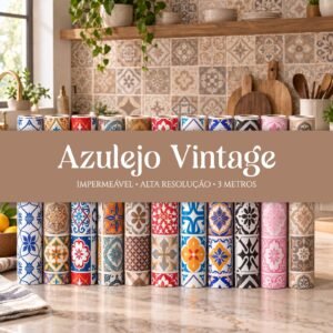 Adesivo Decorativo Papel Parede Lavável Azulejo Português Vintage Retrô Preto Cinza Branco Mosaico Geométrico Floral Clássico