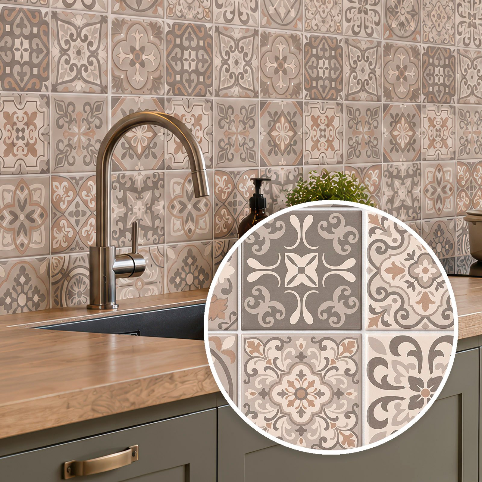 Adesivo de azulejo vintage Bege Cinza